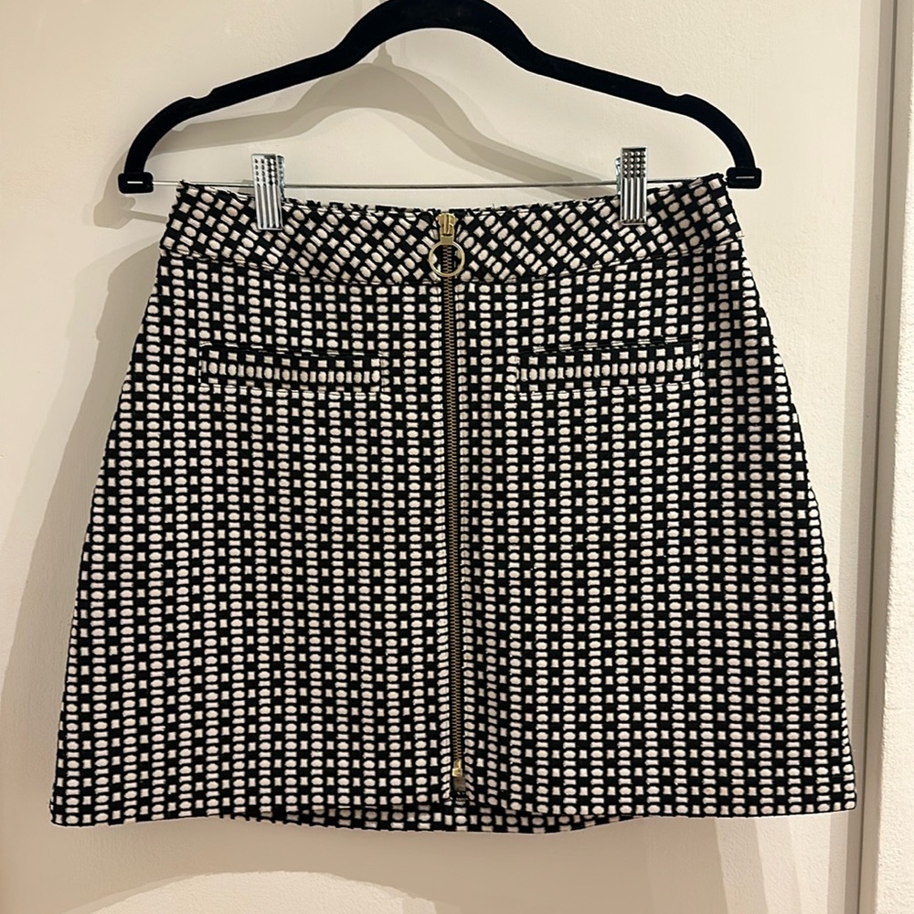 Express Black & White Grid Print Skirt with Gold Zipper Detail - Size 6